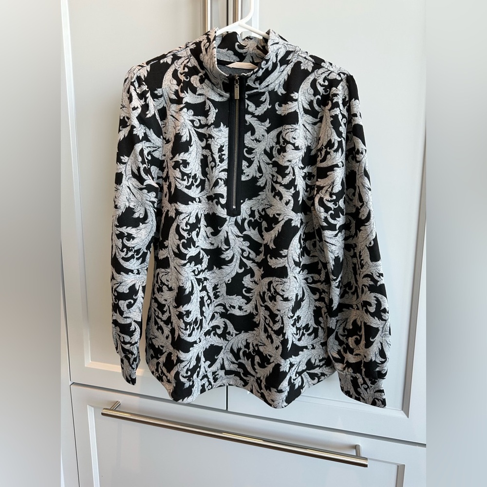 Soft Surroundings size LARGE Winona Pullover Mock Neck 1/4 Zip Puff Sleeve
